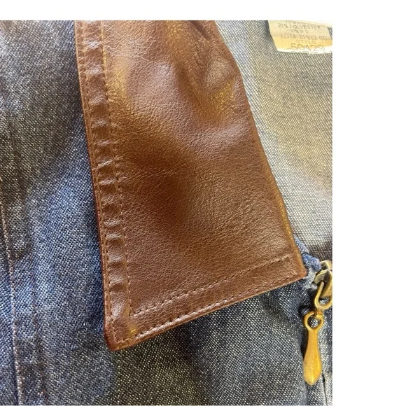 Graff Vintage Denim Vest w/ Leather Trim Collar & Pockets - Picture 10 of 11